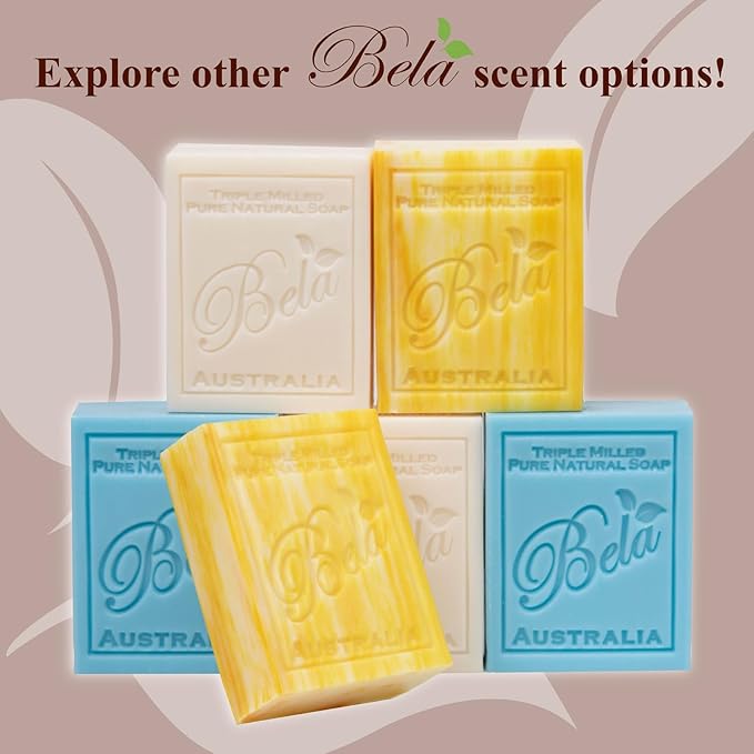 BELA Pomegranate Soap 3.3 OZ Pack of 6, Long Lasting French Triple Milled Bar Soap with Organic Shea Butter, Hand, Face and Body Wash Bar, Made in Australia