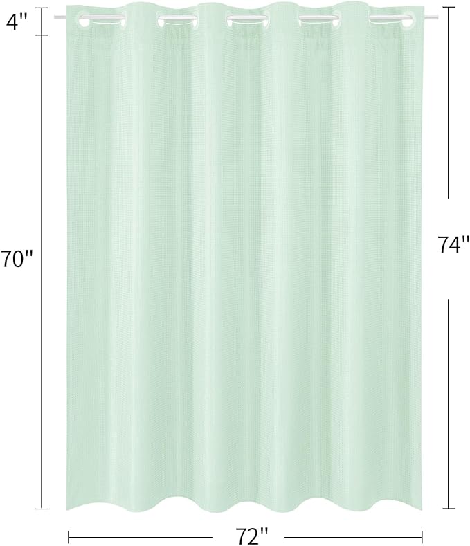 MitoVilla No Hooks Needed Green Waffle Shower Curtain Liner Set, Modern Waffle Weave Heavy Duty Fabric Cloth Shower Curtain with Snap-in Liner for Luxury Neutral Hotel Spa Bathroom Decor