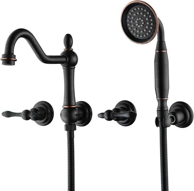 SUMERAIN Oil Rubbed Bronze Wall Mount Bathtub Faucet with Hand Held Shower, Classic High Flow Tub Filler, Rough-in Valve Included