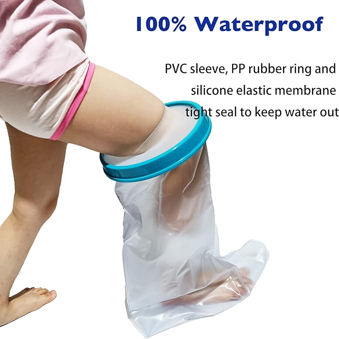 100% Waterproof Kid Leg Cast Cover for Showering, Reusable Kid Short Leg Cast Protector, Cast Covers for Shower Leg, Cast Bag for Shower, Cast Cover for Showering Foot (18inch)