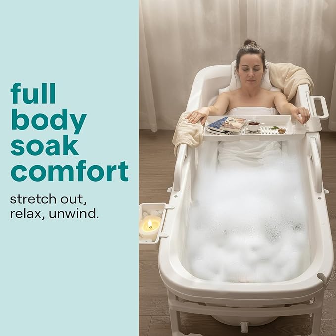 SereneLife 59" Portable Bathtub for Adults – Large Foldable Freestanding Bath Tub for Hot Spa & Cold Plunge Ice Bath, Indoor/Outdoor, Pet & Family Use, Complete Set