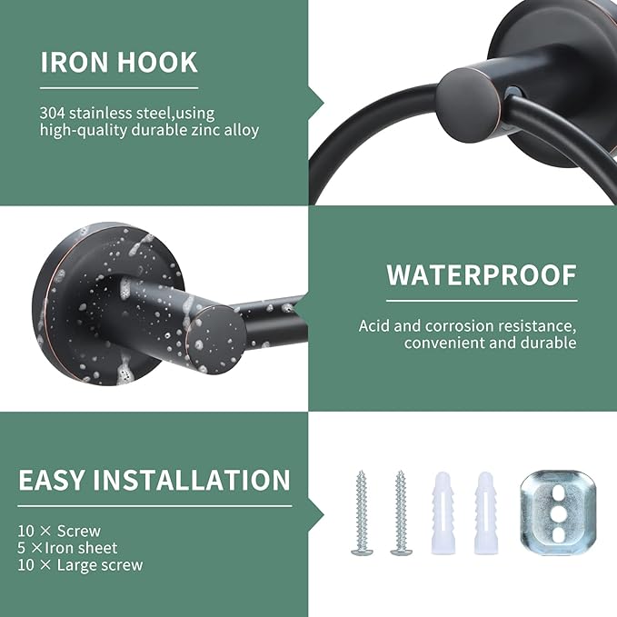 Bathroom Hardware Set Oil Rubbed Bronze Towel Bar 5 Piece for bathoom, Elegant Bathroom Accessory kit Inclusions 24 inch Wall Mounted Towel Rack 18 inch Towel Rod,Towel Ring, Hook,Toilet Paper Holder
