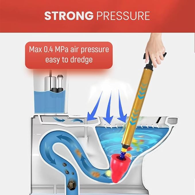 Heavy Duty Air Pressure Drain Tool For Clogged Toilets Plunger Sinks Drains Clog Remover Ergonomic Grip Flexible Rubber Pipe