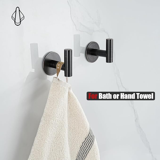 JQK Self Adhesive Towel Hook Bronze, No Drill Stick on Coat Robe Clothes Wall Hook for Bathroom Kitchen Garage 2 Pack, 304 Stainless Steel Oil Rubbed Bronze, ATH110-ORB-P2