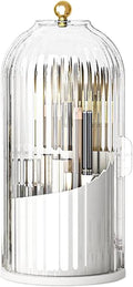 Birdcage-Style Concealed Toothbrush Holder Sliding Lid Bathroom Counter Organizer Tooth Brush Holder for Bathroom 360 Rotating Waterproof Dustproof Makeup Brushes Storage for Vanity (White)