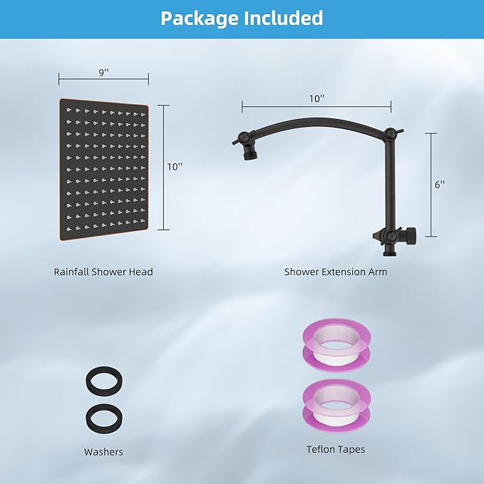 Hibbent All Metal cUPC Certified Rain Shower Head, 10'' High Pressure Rainfall Showerhead with 16" Shower Head Extension Arm, Brass Adjustable Shower Arm Extender, fixed Showerheads, Oil Rubbed Bronze