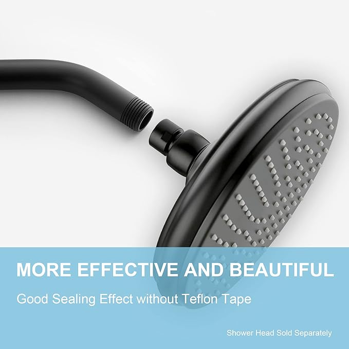 OFFO Shower Arm with Flange, 10 in Wall Mount Replacement Angle Shower Head Arm Wall-Mounted For Fixed Shower Head & Handheld Showerhead, Matte Black