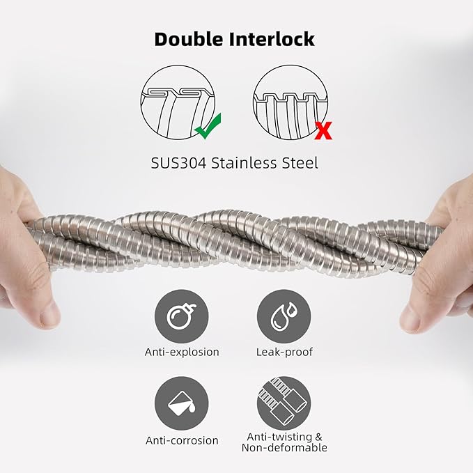 Hibbent All Metal Shower Hose, 90 Inch Stainless Steel Extra Long Bathroom Shower Hose Replacement, Anti-Twist Flexible Handheld Shower Head Hose Extension with Brass Insert & Nut, Brushed Nickel