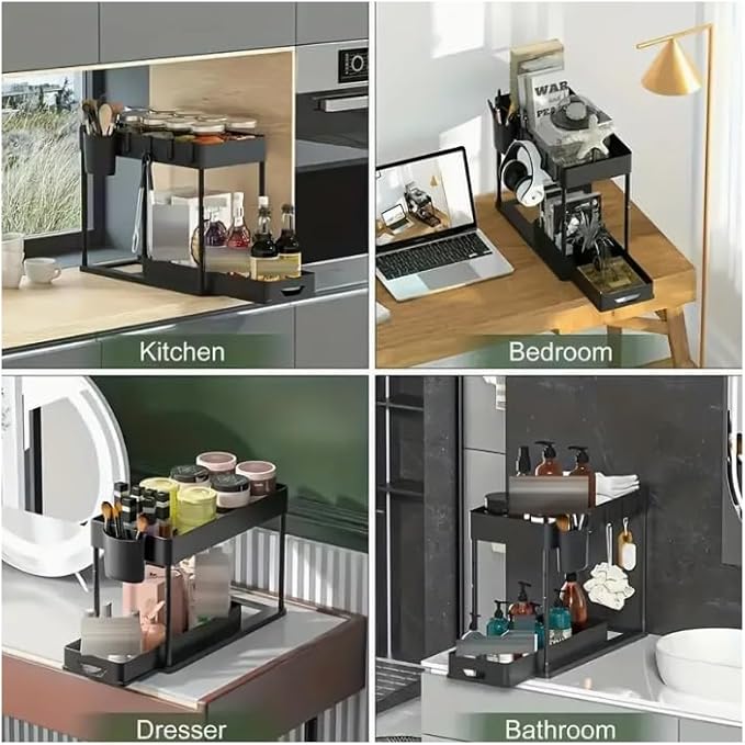 Over Sink Shelf Organizer 1pack, Black - Space Saving Sink Shelf Rack, No Drill Easy Installation, Heavy Duty Rustproof for Kitchen Bathroom Storage Accessories
