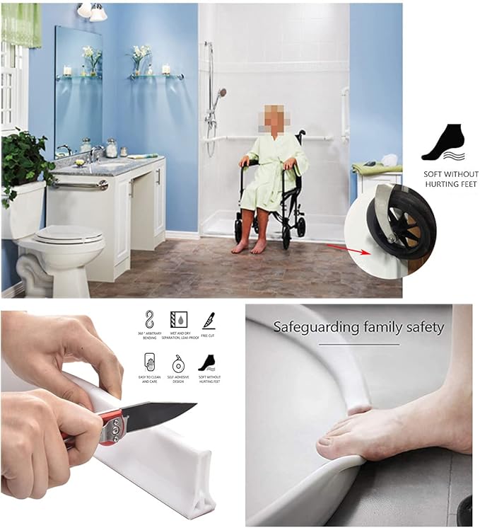 3.5" High Collapsible Shower Threshold Water Dam 118"Shower Water Splash Guard Shower Threshold Barrier Water Stopper To Keep Water In Shower Dry And Wet Bathroom