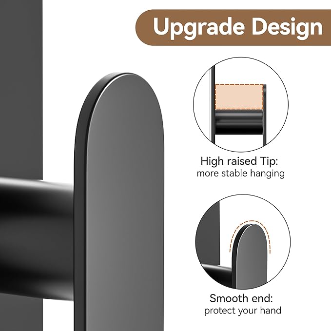 pickpiff Adhesive Towel Hooks for Bathroom: 20LB Extra Strong Wall Hanger for Shower Kitchen RV Dorm Apartment, Black 8 Pack