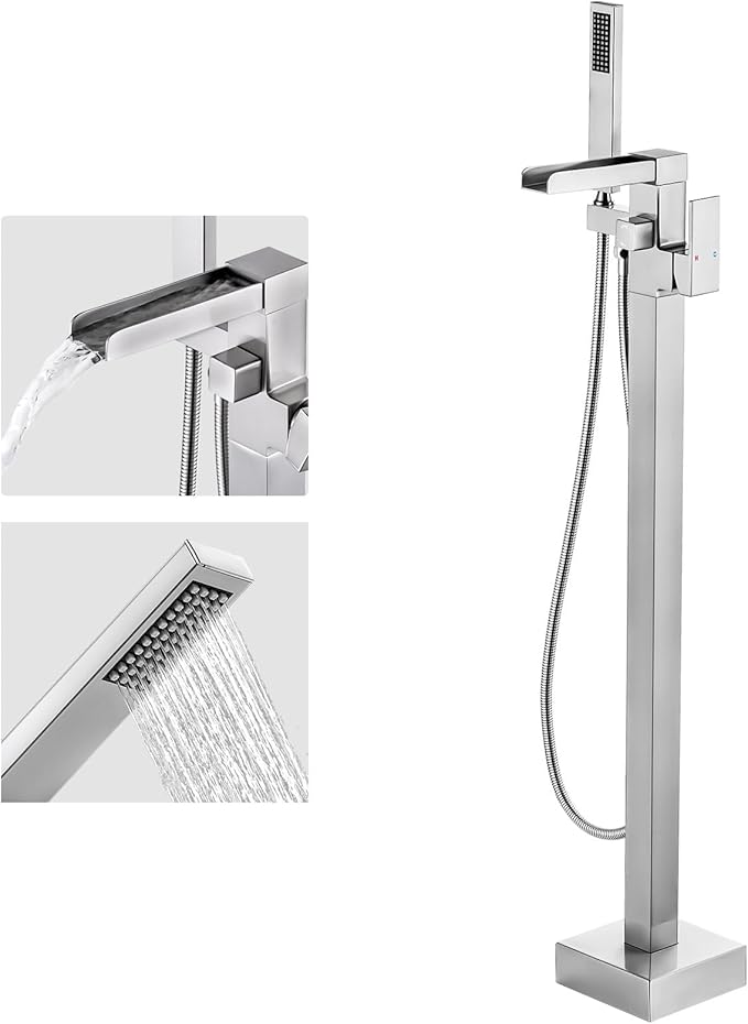 Freestanding Tub Faucet Brushed Nickel: ALEASHA High Flow Max 6.74 GPM Free Standing Tub Filler - Brass Modern Floor Mount Bathtub Faucet with Handheld Shower, for The Ultimate Elegant SPA Experience