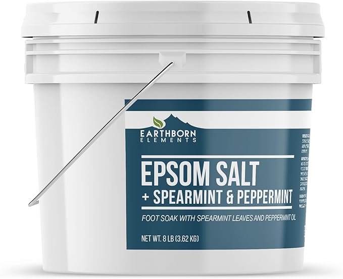 Earthborn Elements Spearmint & Peppermint Epsom Salt Foot Soak, 1 Gallon Bucket, Minty Aroma, with Real Spearmint Leaves (8 Pounds)