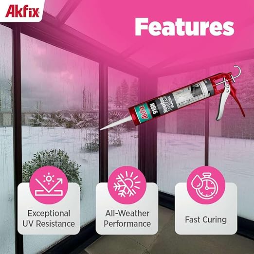 Akfix 918N Black 100% Silicone Caulk for Kitchen and Bathroom (12x10.5 fl.oz.) - Solvent-Free, Low Odor, UV & Water Resistant, Fast Curing, Paintable, High Elasticity Silicone Sealant | Black, 12 Pack