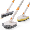 3 in 1 Shower Scrubber Cleaning Brush with Long Handle, 50'' Tub and Tile Grout Scrub Brush Stiff Bristles Lock in Place Scrub Brush Head for Bathroom Kitchen Wall Floor Bathtub Sink Glass - Upgrade