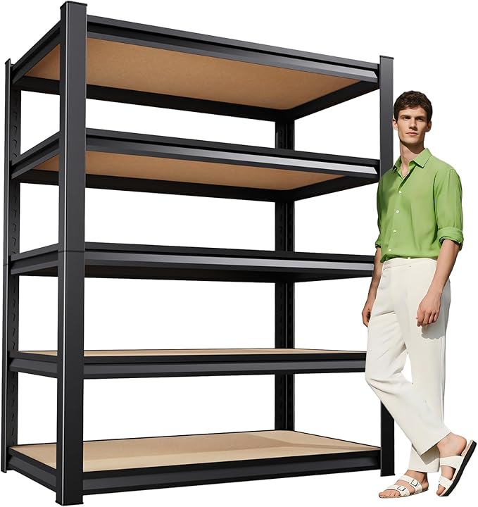72" H*46" W Garage Shelving,Heavy Duty Garage Storage Shelves,Metal Shelving Unit,5 Tier Adjustable Steel Utility Shelf,Use for Basement,Warehouse, Pantry Closet,Black (72" H*46" W*19.7" D)