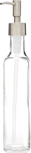 Rail19 French Vessel Glass Soap Dispenser with Metal Pump - Refillable Hand Soap, Lotion & Sanitizer for Sinks and Small Countertops, 8.5oz (Stainless Rustic)
