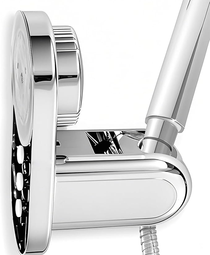 Handheld Shower Head Holder - 5 Positions Adjustable + 90° downwards - Adhesive Wall Mount - Fits Large showerhead - Wider Slot For Universal Fits - Polished Chrome