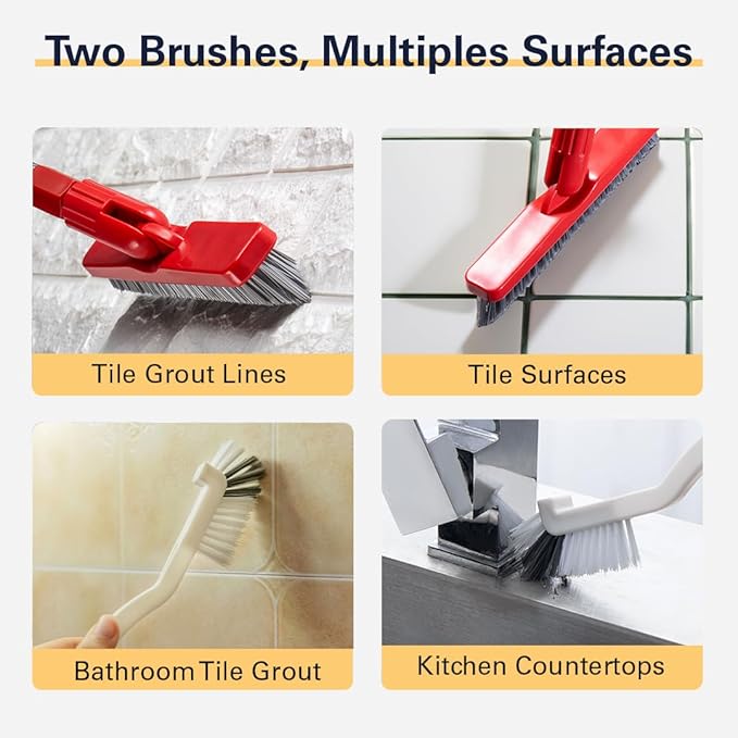 Fox Trot Ultimate Cleaning Duo: Grout Brush with Long Handle & Shower Scrubber Brush Set