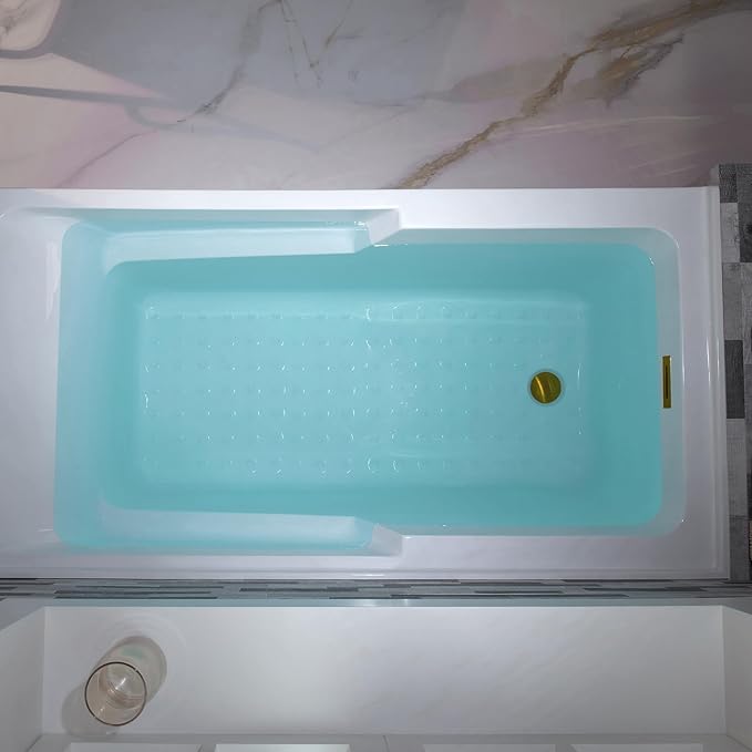 WOODBRIDGE 54" Acrylic Rectangular Alcove Soaking Bathtub in White with Left Drain, Brushed Gold pop-UP Drain Included BA5430L