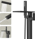 Freestanding Bathtub Faucet with Handheld Sprayer, Matte Black Floor Mount Tub Filler, High Flow Waterfall Brass Bath Shower Faucet for Modern Bathroom
