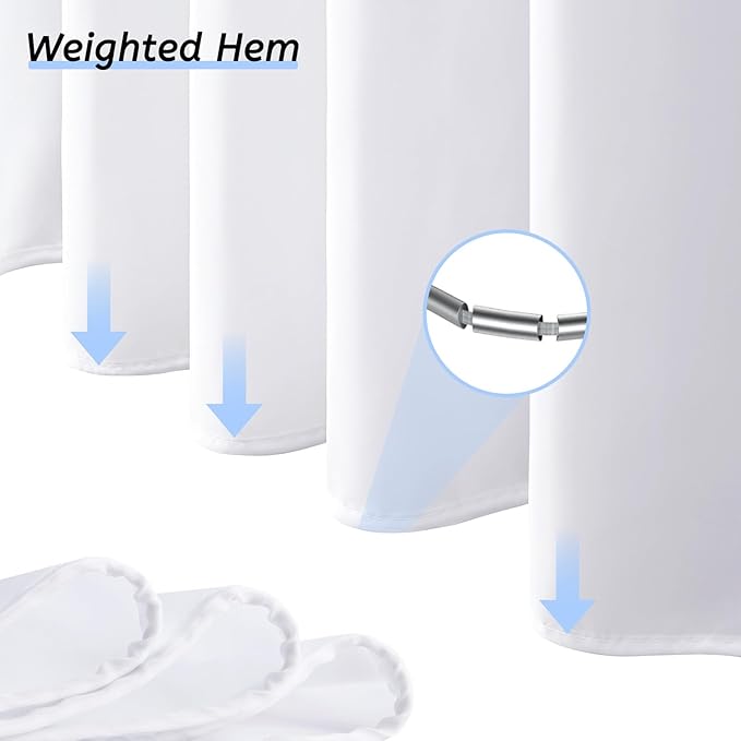 Furlinic No Hook Extra Long Shower Curtain 84 Length,Polyester Fabric Bathroom Curtains with 10 Plastic Split Grommets,Modern Hotel Style Waterproof White Shower Curtains,72x84.