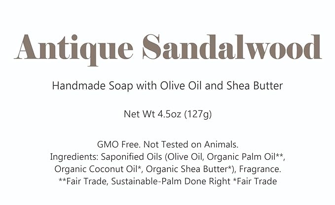 3 Pk Antique Sandalwood Organic Soap Bars, Handmade in USA, Natural & Cruelty Free (3 Pack, Antique Sandalwood)