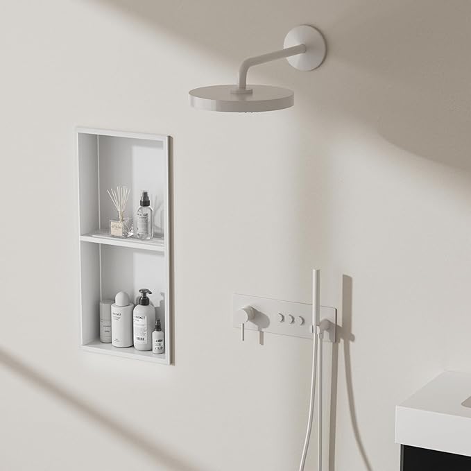 No Tile Needed Shower Niche - 304 Stainless Steel Recessed Bathroom Shelf, 2-Tier Waterproof Organizer (White, 24 Inches X 12 Inches, 2)