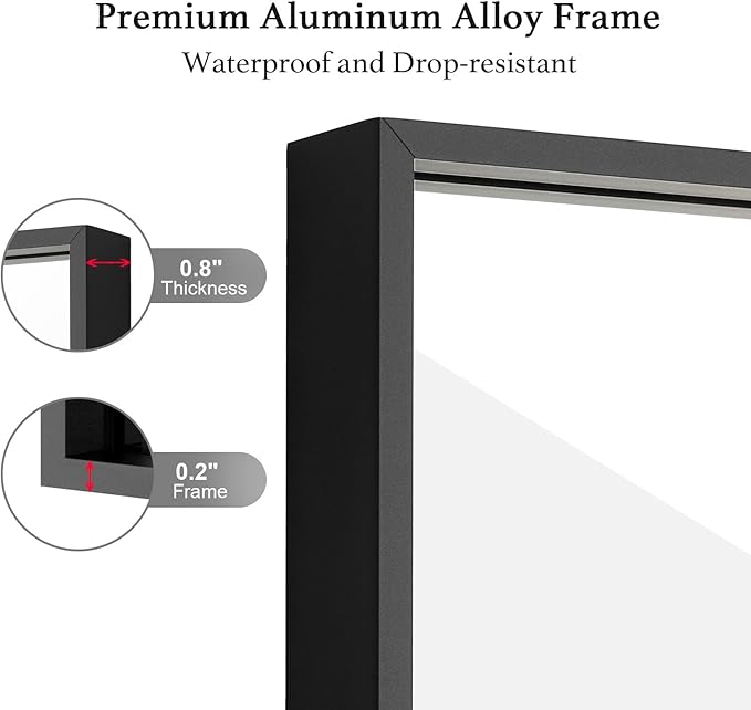 36x36 Inch Black Bathroom Mirror, Copper-Free Mirror, Aluminum Alloy Frame Vanity Mirror, Rectangle Wall Mounted Mirror, Modern Mirror for Bedroom/Living Room/Porch Horizontal or Vertical