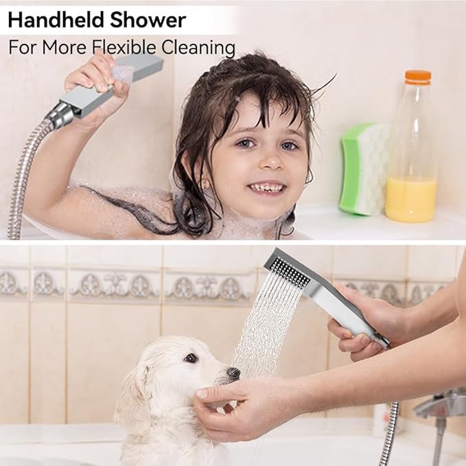 Shower Faucet Set Shower Systems, STARBATH 3 Way Shower Faucet with 2 in 1 Handheld, Ceiling Mount 12+6" Dual Rain Shower Head for Two People (6"+12" Rain Shower with Handheld, Chrome)