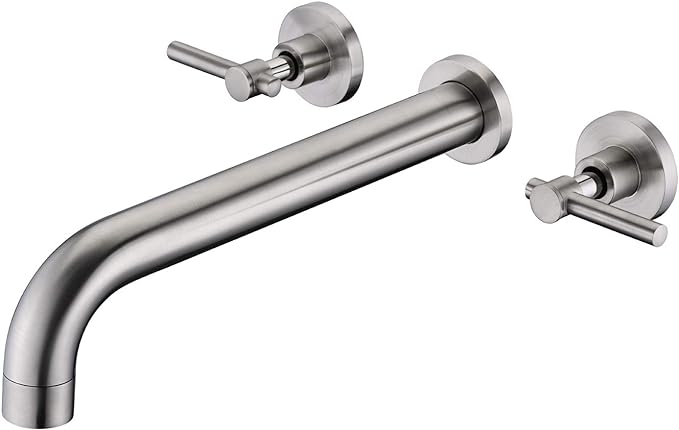 Wall Mount Tub Filler Faucet Brushed Nickel High Flow Bathtub Faucet Two Handles Solid Brass, Long Spout Reach, sumerain