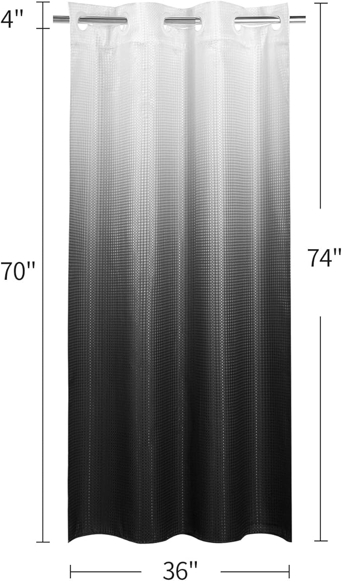 MitoVilla Black Ombre Waffle Small Stall Shower Curtain Liner Set 36 x 74, No Hooks Required Half Size Narrow Fabric Cloth Shower Curtain Set with Snap-in Liner for Modern Bathroom Decor