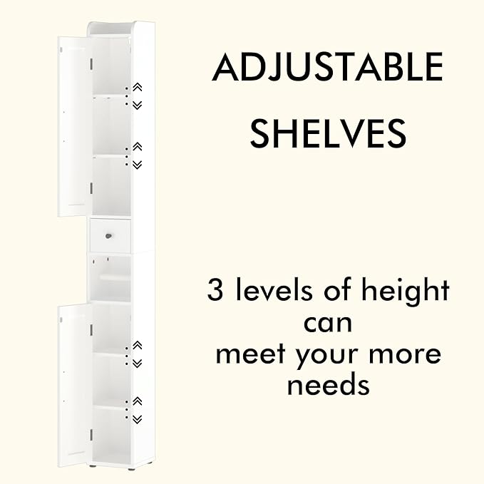 Tall Bathroom Storage Cabinet with Adjustable Shelves,66.92" H Slim 1-Door Freestanding Cabinet for Small Spaces, Bathroom,Kitchen, Living Room,White (Narrow)