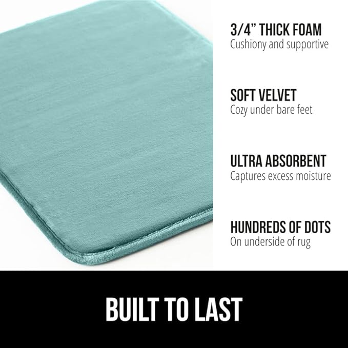 GORILLA GRIP Memory Foam Bath Mat, Soft Absorbent Velvet Bathroom Mats, Durable Dots on Underside, Machine Washable Bathmat, Carpet Rug Room Decor for Shower Tub Floor RV, 36x24 Rugs, Seablue