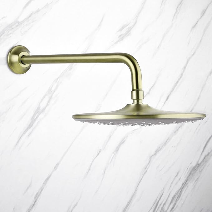 BESTILL 16 Inch L-Shaped Shower Head Extension Arm, Shower Arm and Flange Included, Brushed Gold
