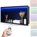 24" X 12" RGB LED Shower Niche No Tile Needed, 304 Stainless Steel Shower Niche Insert Tile Ready, Recessed Wall Shelf for Bathroom Storage Organizer with Remote Control, Matte Black