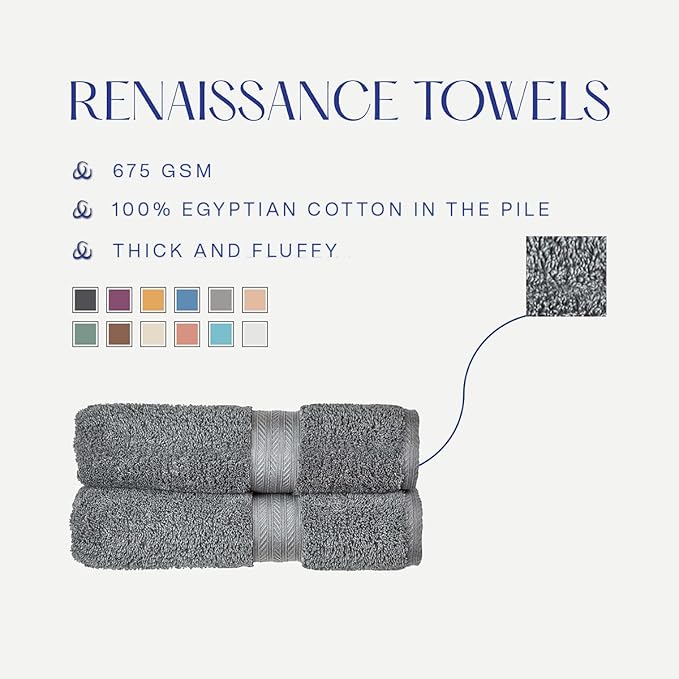 Christy Renaissance 6 Piece Towel Set | Ash Grey | 100% Egyptian Cotton | Luxuriously Soft and Super Absorbent | 675 GSM | 2 Bath Towels 2 Hand Towels 2 Face Cloths