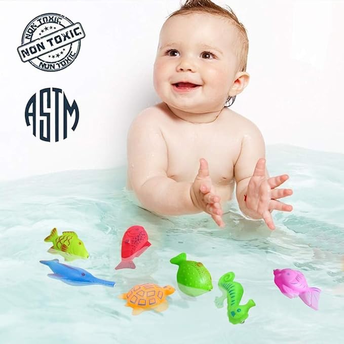 Magnetic Fishing Pool Toys Game, Water Table Bathtub Bath Toy - Pole Rod Floating Fish, Birthday Party Gifts for Toddler Age 3 4 5 6 Year Old, Kids Outdoor Toys