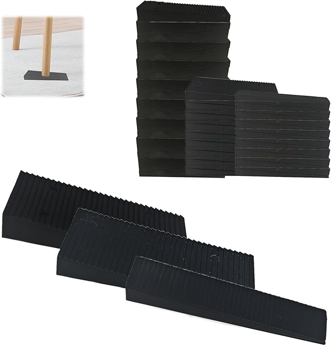 18 PCS Black Plastic Shims for Leveling Feet Stable, Multi-Purpose Rubber Shim with 3 Sizes, Extreme Weight Capacity Wedges Leveler for Toilet Shims, Doors, Windows, Sheds, Table