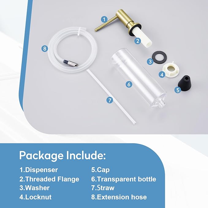 Kitchen Sink Soap Dispenser with 17 OZ Bottle and 40" Extension Tube Kit, Stainless Steel Built-in Soap Dispenser for Kitchen Sink or Countertop, in or Under Sink Installation, Brushed Gold