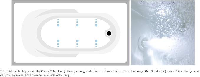 Carver Tubs - AR6032 - Modern Acrylic Fiberglass Whirlpool Tub Water Massage Bathtub, With 6 Jets - White Acrylic Rectangle Tub - Built-in Armrest - Deep Relaxing Soak - 60"L x 32"W x 18"H