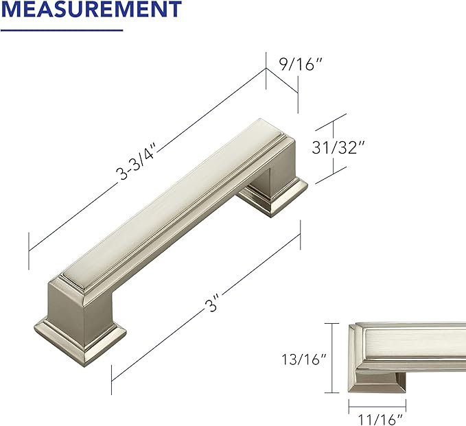 Ravinte Hardware 10 Pack Brushed Nickel Cabinet Pulls, 3 Inch (76mm) Hole Center Zinc Alloy Drawer Handles for Kitchen Cabinets, Cupboards, Dressers, Square Solid Metal Hardware