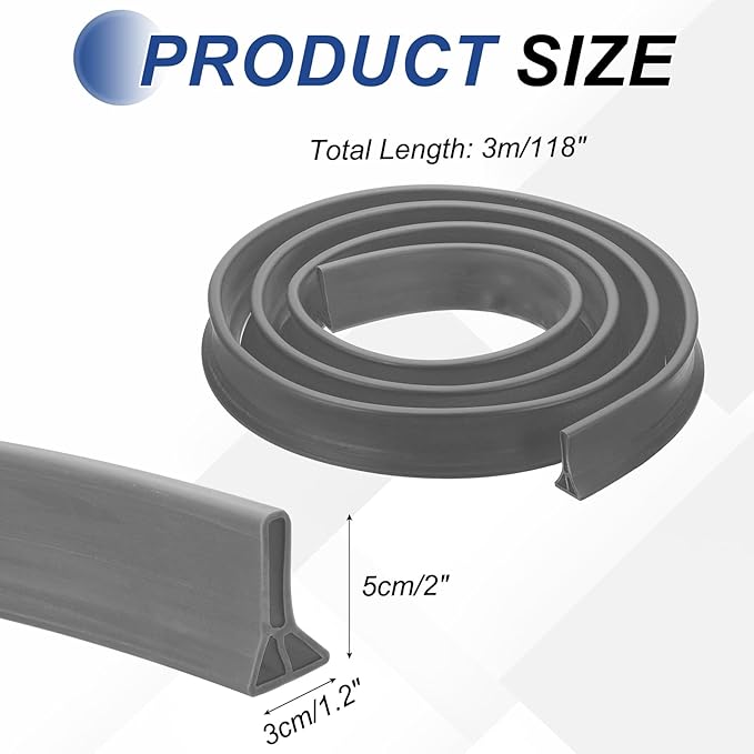 PATIKIL 2" Collapsible Shower Threshold Water Barrier, 118 Inch Self Adhesive Shower Door Bottom Seal Silicone Water Splash Guard for Bathroom Kitchen, Gray (9.8 Feet)