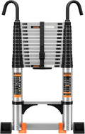 Telescoping Ladder,13.5FT Aluminum Multi-Purpose Collapsible Ladder with Stabilizers and Hooks,Jiashche Portable Extension Ladder for RV or Outdoor Work Silver,330lb Max Capacity