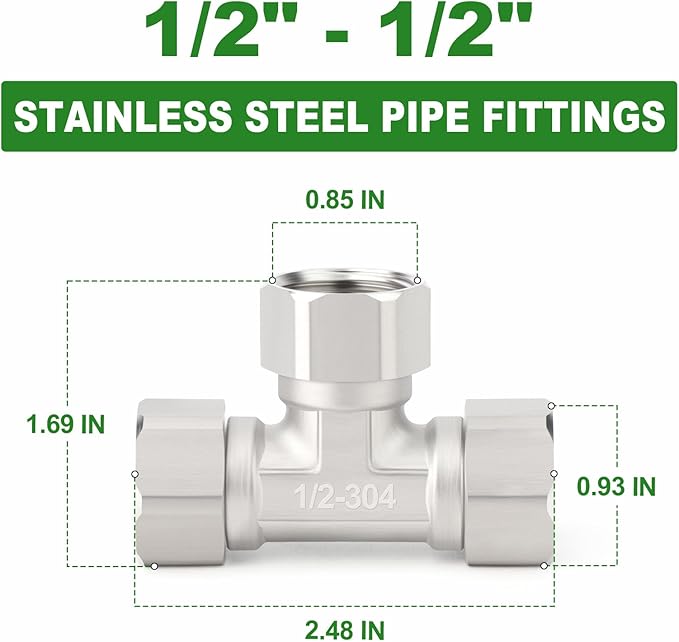 TAISHER 2PCS 304 Stainless Steel 3 Way 3 Ends Flexible Movable Tee Connector, 1/2" for Sprayer, Angled Valve, Shower Arm