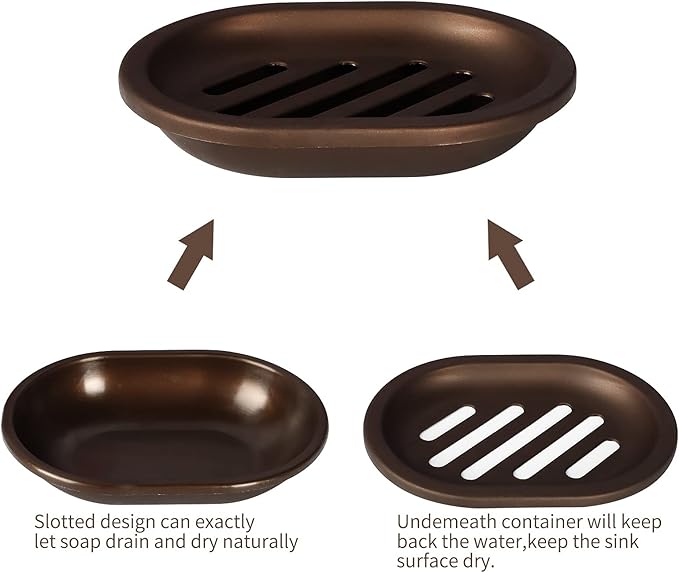 Topsky 2 Pcs Soap Dish for Shower, Double Layer Draining Soap Box with Drip Tray, Plastic - Bronze