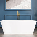 Sarlai 67 Inch Acrylic Freestanding Soaking Bathtub Contemporary Soaking White Tub Stand Alone Ergonomic Bathtub with Chrome Overflow and Drain
