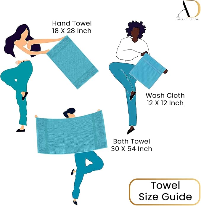 Ample Decor Bathroom Towel Set of 18-4 Bath Towel, 4 Hand Towel, 10 Wash Cloths – Ideal for Gifting, Hotel, Gym, Spa - Sky Blue