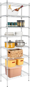8 Tier Storage Racks Shelving, Heavy Steel Pantry Shelves, Adjustable Wire Shelving Rack, Suitable for Garage, Kitchen, Bathroom, Office, 24" W x 14" D x 71" H, Chrome