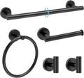 Matte Black Bathroom Accessories, Bathroom Hardware Set, SUS304 Stainless Steel Bathroom Towel Bar Set with 24 Inch Towel Holder, 2 Towel Hooks, Toilet Paper Holder, Towel Ring